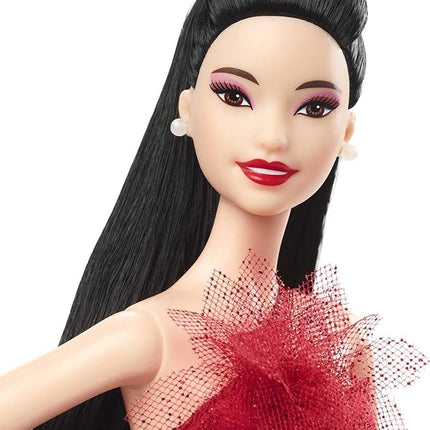 Barbie Signature 2022 Holiday Doll (Straight Black Hair) with Doll Stand, Collectible Gift for Kids Ages 6 Years Old and Up