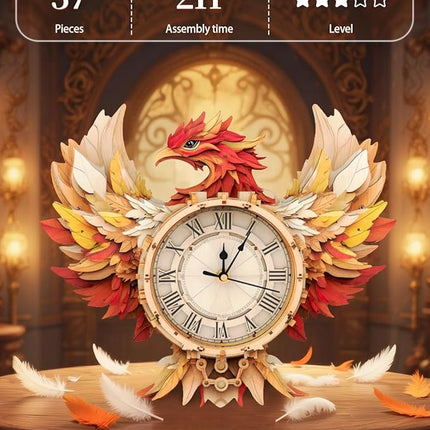 3D Wooden Puzzles for Adults, 3D Puzzle Phoenix Clock (with Pendulum), 3D Puzzles for Adults Teens Home Decor Clock Crafts for Adult Puzzle Gifts for Adult