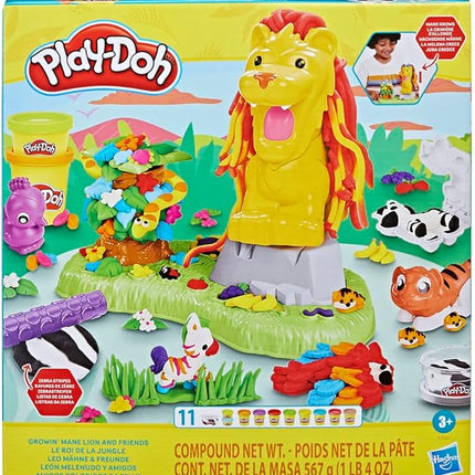 Play-Doh Growin' Mane Lion and Friends Playset, Animal-Themed Sets for Girls and Boys, Kids Toys