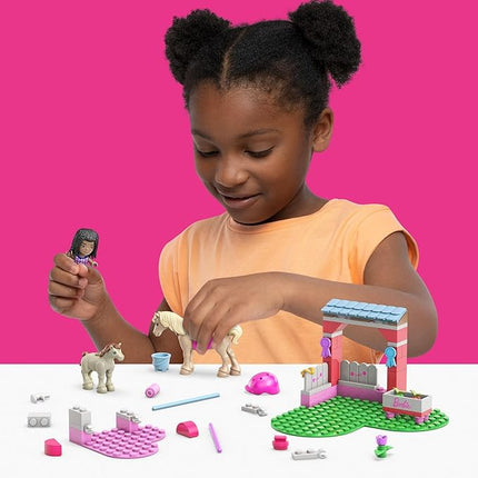 Mega Barbie Horse Jumping Building Set with 73 Bricks and Special Pieces, Accessories and 1 Micro-Doll, Toy Gift Set for Ages 5 and Up