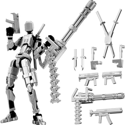 Gatling Gun T13 Titan 13 Action Figure Set【Assembled】, Robot Action Figure 3D Printed robo 13 Action Fidget Toys Dummy Figure Articulated, Lucky 13 for Collectors Desktop Decorations (Silver-Black)