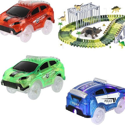 Tracks Cars Only Replacement, Flex Track Race Cars for Magic Tracks Glow in the Dark, LED Lights Up Battery Operated Snap N Glow Trax Cars Accessories, Compatible with Most Car Tracks for Kids (3pack