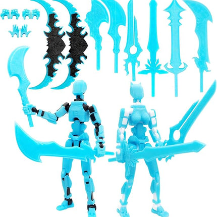 T13 Action Figures (Grow in The Dark Blue) Titan 13 Action Figures 3D Action Figure Set Already Assembled Dummy 13 Nova T-13 Robot Printed Multi-Jointed Movable Toy (Blue Black + Blue White)
