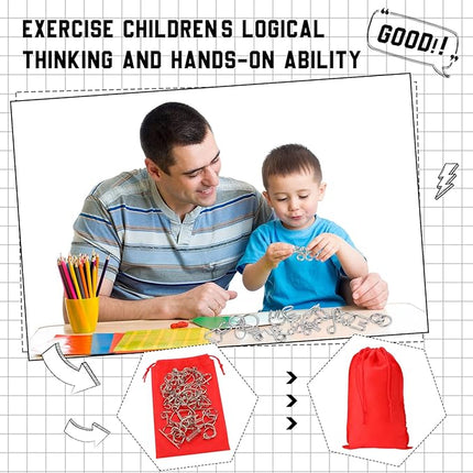 Yilloog Metal Brain Teaser Puzzles Set of 36 with Pouch, Steel IQ Games Physics Mind Metal Puzzles for Adults Basket Stocking Stuffers for Boys Girls Adults Challenge Gifts (Easy)