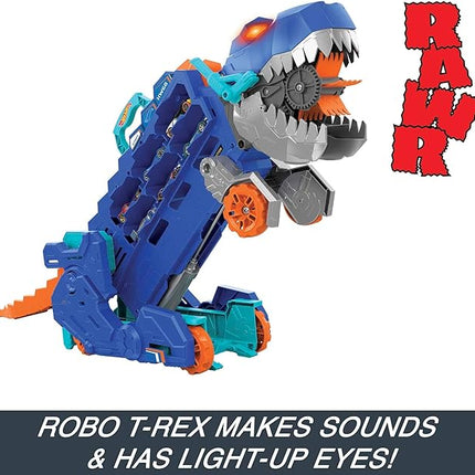 Hot Wheels City Toy Car Track Set, Ultimate T-Rex Transporter, Hauler Transforms into Stomping Dino with Race Track, from Netflix Series “Let’s Race”
