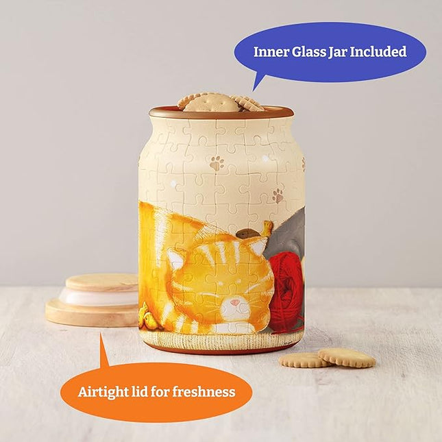 Pintoo 3D Puzzle Jar 128 Plastic Pieces for Adults - Take a Nap - Airtight Lid Container and Inner Glass Jar for Kitchen Dining Study Living Room No Glue Requied Large [BA1002]