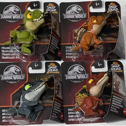 Jurassic World 2022 Snap Squad Attitudes Set of 4 Figures (Tyrannosaurus Rex, Spinosaurus, Mosasaurus, Stegosaurus) from GXW58-956C Release