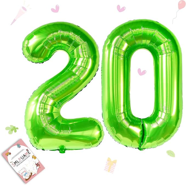 Smlpuame 40 inch Number Balloon 0-9 Green Large Number 20 Balloons,Digital Balloons for Birthday Party Celebration Decorations Supplies, Helium Foil Number Balloons for Wedding Anniversary