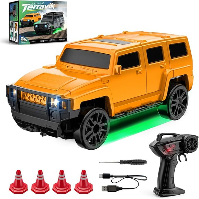 1:64 Scale Off-Road RC Drift Muscle Truck, Proportional Steering & 4WD Rig– 2.4GHz Gun Remote Car, Type-C Fast Charge SUV, Multi-Terrain Drift Tires – Learn Advanced Skills Desert Punisher