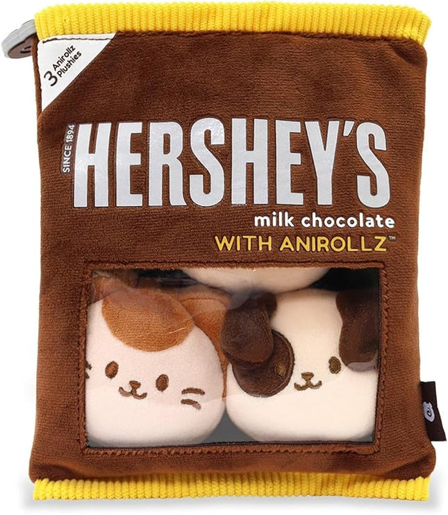 Anirollz x Hershey Milk Chocolate Snack Bag Mini Plush Set – Kawaii Collectible Plush Toys – Pandaroll, Kittiroll & Puppiroll
