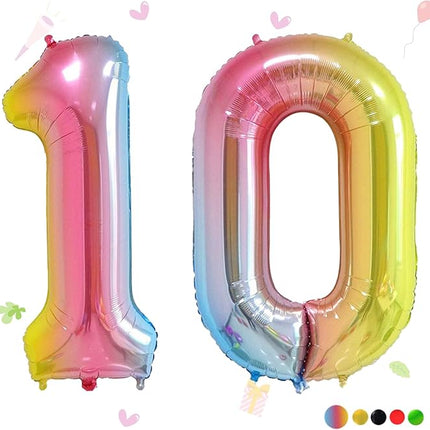 Smlpuame 40 Inch Number Balloons 0-9 Rainbow Gradient Large Number 10 Balloons, Digital Balloons for Birthday Party Celebration Decorations, Helium Foil Number Balloons for Wedding Anniversary