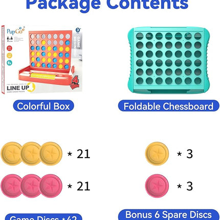 4 in a Row Game, Classic Family Board Game for Kids & Adults, Perfect Educational Toy for Boys Girls Ages 3-8, Portable 2-Player Strategy Games for Travel, Foldable with 6 Spare Discs Green