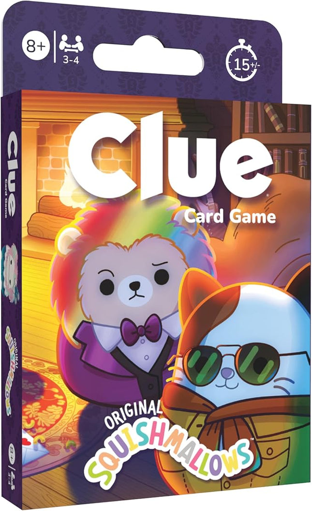 USAOPOLY Clue Card Game: Original Squishmallows, Mystery Party Game for Kids & Families, Fun Detective Challenge, Solve Who Took Winston’s Mac n’ Cheese, Ages 8+, 3-4 Players, Fast-Paced Fun