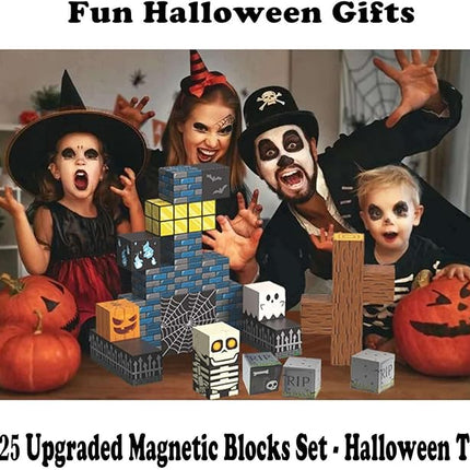 Magnetic Blocks Halloween Toys for Kids Skeleton Toy Spooky Town Building Magnetic Tiles Halloween Party Favors Gift for Boys Girls & Adults