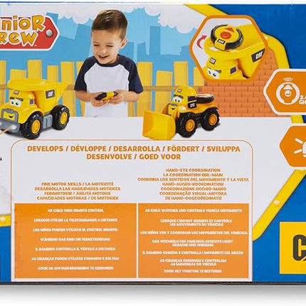 CAT Construction Toys, Junior Crew Lil' Movers Remote Control Truck, RC Car + Dump Truck, Working Headlights, with Child Friendly Controller