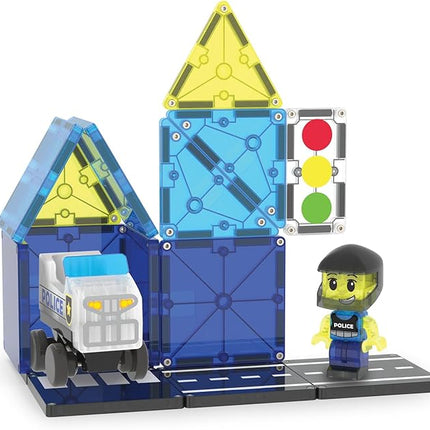 MAGNA-TILES Police Patrol 20-Piece Magnetic Construction Set, The Original Magnetic Building Brand