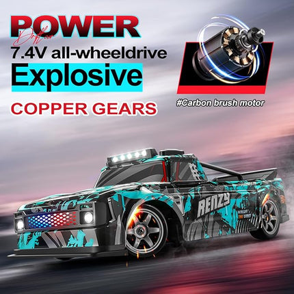 RC Drift Car, 1:16 Scale Remote Control Vehicle for Drift and Race, 2.4GHz 4WD High Speed 20+KM/H Racing Car with LED Lights, Hobby RC Cars Toy Gifts for Teen Adults