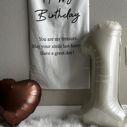 Smlpuame 40 Inch Beige Number 1 Balloon for 1st Birthday Decorations Boys Girls, Large Self Inflating Cream Foil Number 0-9 White Sand 1 Balloons for Women Men Party Anniversary Supplies Baby Shower