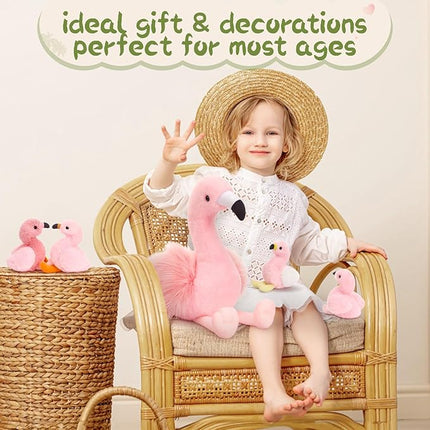MorisMos Plush Flamingo Stuffed Animals-18in Mommy Stuffed Flamingo with 4 Baby Bird Toys for Girls Boys,Pink Bird Stuffed Animal Gift for Kids Women Birthday Decor Baby Shower Christmas