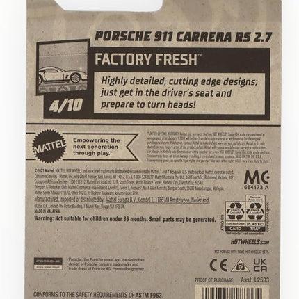 Mattel Hot Wheels Porsche 911 Carrera RS 2.7, Factory Fresh 4/10 [Yellow] 46/250