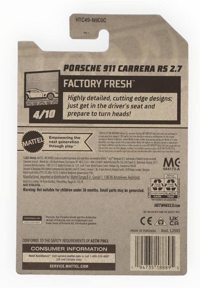 Mattel Hot Wheels Porsche 911 Carrera RS 2.7, Factory Fresh 4/10 [Yellow] 46/250