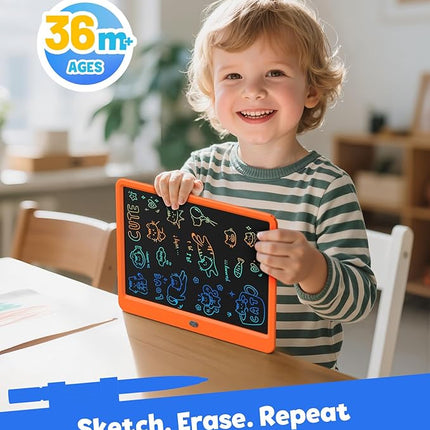 TEKFUN LCD Writing Tablet Doodle Board, 12inch Colorful Drawing Tablet Writing Pad, Kids Travel Essentials, Toddler Toys 5 6 7 8 Year Old Girls Boys (Orange)
