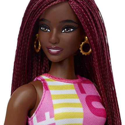 Barbie Fashionistas Doll #189, Curvy with Crimson Braids, Sleeveless Love Dress & Accessories Including Sneakers & Hoop Earrings