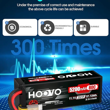 HOOVO 3S 11.1V Lipo Battery 5200mAh 80C Hard Case Battery with EC5 Connector for RC Car Boat Truck Heli Airplane UAV Drone FPV Racing