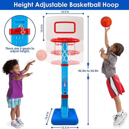 Toddler Basketball Hoop Indoor for Age 1-3, Adjustable Kids Basketball Hoop, Mini Basketball with 4 Balls for Outdoor Poolside, Birthday Christmas Sport Toys Gift for Baby Boys Girls Age 1 2 3 4