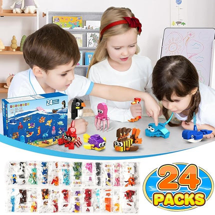 HOGOKIDS 24 Pack Party Favors for Kids Building Set - 629PCS Marine Animals Building Blocks Toy for Goodie Bag Stuffers Classroom Prizes, Valentines Day Easter Birthday Gift for Boys Girls Ages 6-12