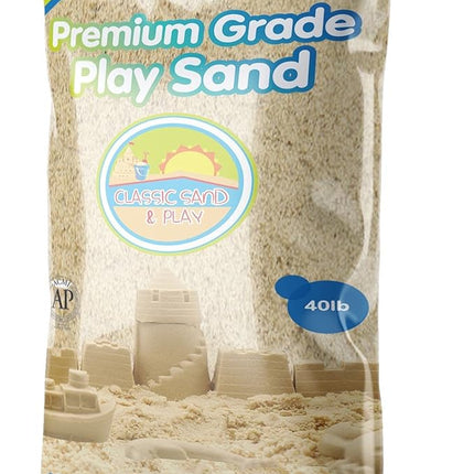 Classic Sand and Play Sand for Sandbox, Table, Therapy, and Outdoor Use, 40 lb. Bag, Natural, Non-Toxic, Wet Castle Building for Creativity and Stimulates Sensory Skills