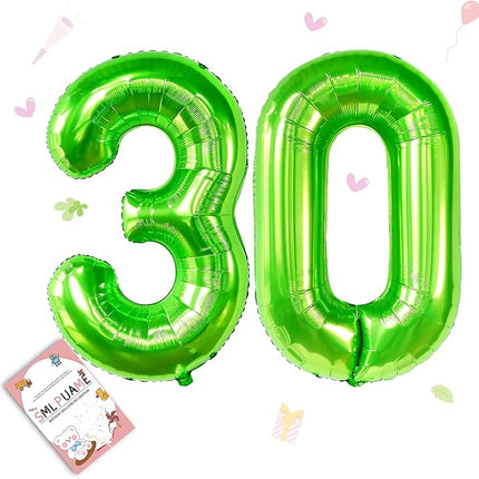 Smlpuame 40 inch Number Balloon 0-9 Green Large Number 30 Balloons,Digital Balloons for Birthday Party Celebration Decorations Supplies, Helium Foil Number Balloons for Wedding Anniversary