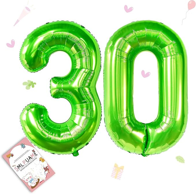 Smlpuame 40 inch Number Balloon 0-9 Green Large Number 30 Balloons,Digital Balloons for Birthday Party Celebration Decorations Supplies, Helium Foil Number Balloons for Wedding Anniversary
