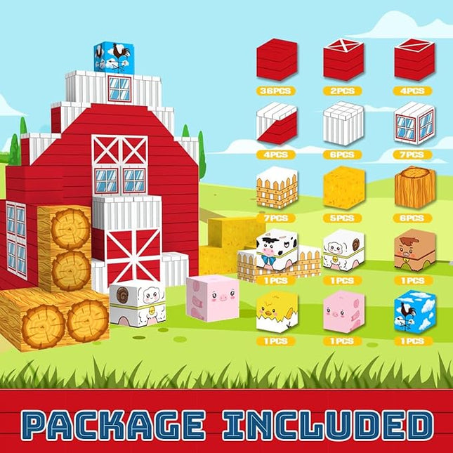 Allenjoy 80PCS Fall Autumn Farm Theme Magnetic Blocks STEM Educational Magnet Building Set for Kids Ages 3+ Creative Birthday