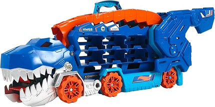 Hot Wheels City Toy Car Track Set, Ultimate T-Rex Transporter, Hauler Transforms into Stomping Dino with Race Track, from Netflix Series “Let’s Race”