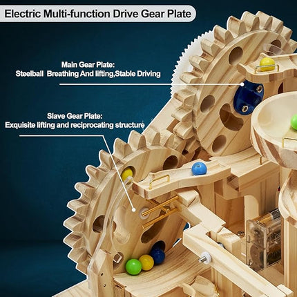 Wooden Marble Run Electric Motorized, Electric Model Kit Marble Run Brain Teaser Wooden Puzzles Building Toy, 3D Wooden Puzzles for Adults and Kids to Build