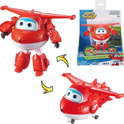 Super Wings Transformable Toys, 5 in Jett Airplane Transforming Figures Toys, 2 in 1 Mode Rescue Bots Action Figure Toys for 3-5 Year Old Boys Girls, Fun Plane Toys for Toddlers Kids Age 3 4 5 6 7