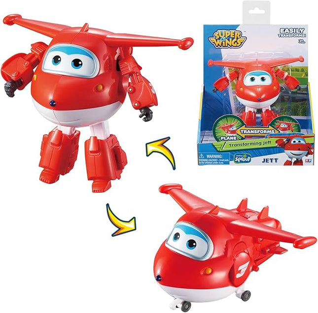 Super Wings Transformable Toys, 5 in Jett Airplane Transforming Figures Toys, 2 in 1 Mode Rescue Bots Action Figure Toys for 3-5 Year Old Boys Girls, Fun Plane Toys for Toddlers Kids Age 3 4 5 6 7