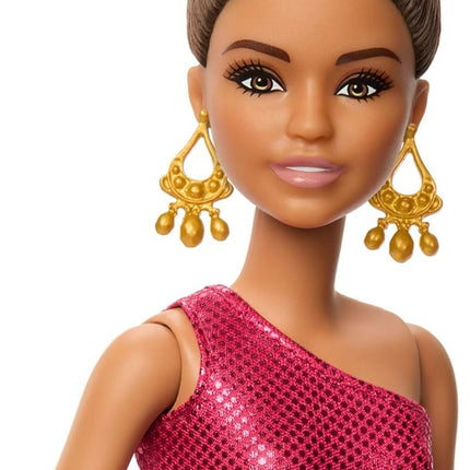 Barbie Ballroom Dancer Fashion Doll with Red Ruffle Dress, Dancing Shoes & Brown Styled Hair, Dancing Trophy Accessory