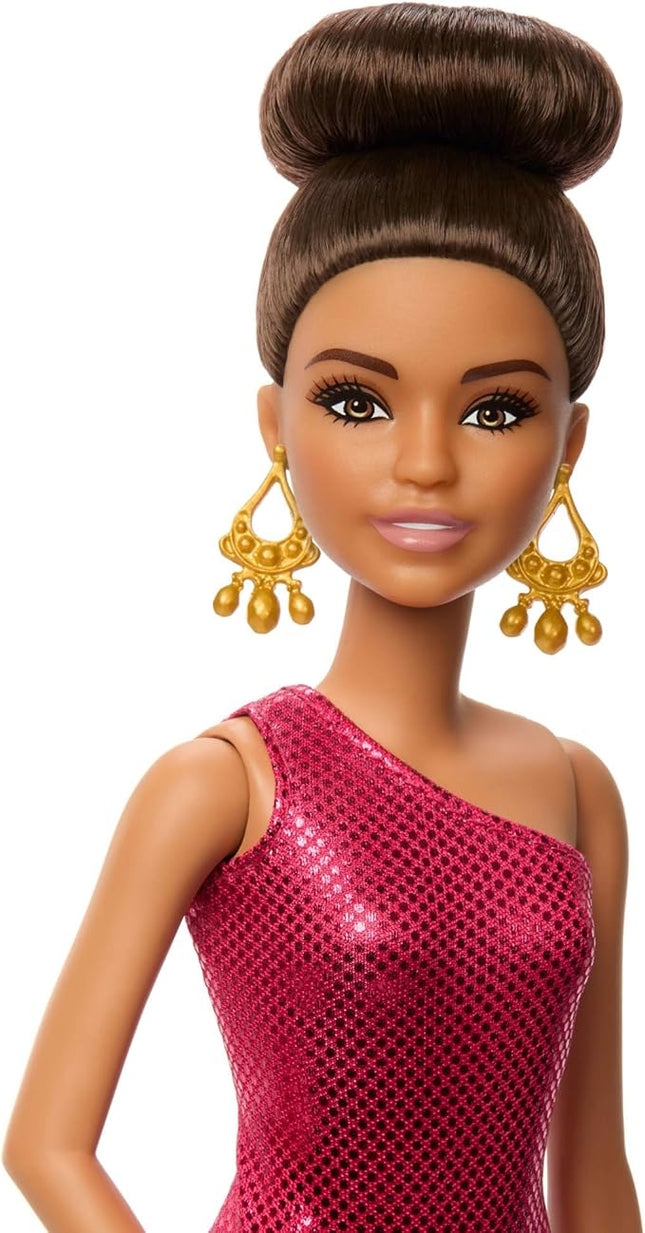 Barbie Ballroom Dancer Fashion Doll with Red Ruffle Dress, Dancing Shoes & Brown Styled Hair, Dancing Trophy Accessory