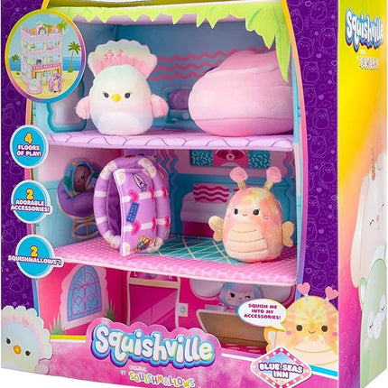 Squishville by Original Squishmallows Blue Seas Inn - Includes Two 2-Inch Squishmallows, Suitcase, Lounger, and Large Playscene - Amazon Exclusive