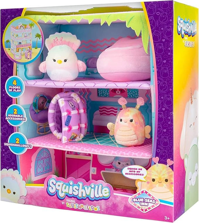Squishville by Original Squishmallows Blue Seas Inn - Includes Two 2-Inch Squishmallows, Suitcase, Lounger, and Large Playscene - Amazon Exclusive