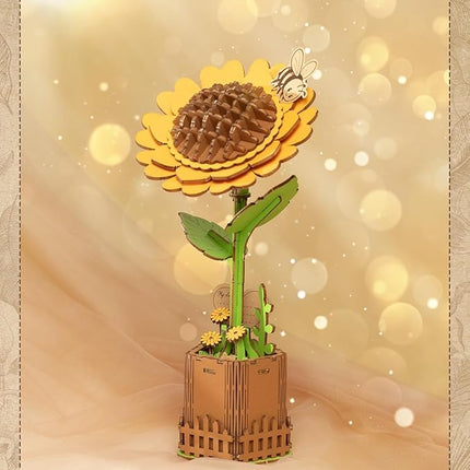 3D Sunflower Wooden Puzzles for Adults,DIY Wooden Flower Craft,DIY Wooden Flowers Model Kit Building Set Craft for Adults to Build.(3.9 * 3.6 * 9.1in 86PCS)