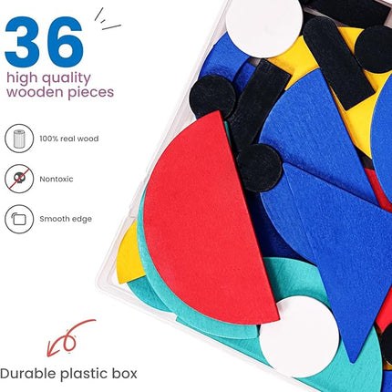 LiKee Open Ended Wooden Shape Puzzles (36 Blocks&60 Cards) for Toddlers 3+ Years Old, Montessori Development Toys Preschool Education Activity Travel Toy Board Games for Kids 4-8 Yrs