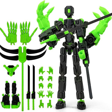 8Inch T13 Action Figure Assembly Completed,3D Printed Multi-Jointed Movable Toy Nova 13 Action Figures Desktop Decorations for Game Lovers Toy (Black Green)
