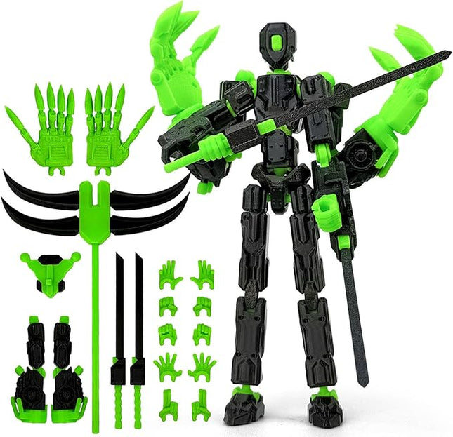 8Inch T13 Action Figure Assembly Completed,3D Printed Multi-Jointed Movable Toy Nova 13 Action Figures Desktop Decorations for Game Lovers Toy (Black Green)