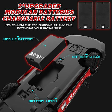 Remote Control Car RC Drift Car 1:16 Scale 4WD RC Vehicle with LED Lights 2.4GHz 30km/h RTR High Speed Racing Sport Toy for Adults Boys Girls Kids Gift 2Pcs Rechargeable Battery