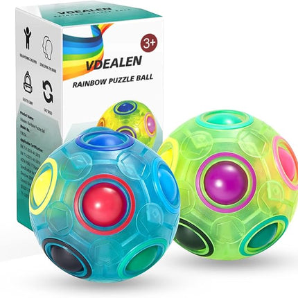 Vdealen Magic Rainbow Puzzle Ball, Fidget Ball Puzzle Brain Teaser Fidget Toy for Boys & Girls- Birthday Party Valentines Easter Christmas Stocking Stuffers for Kids Teen & Adults-2 Pack