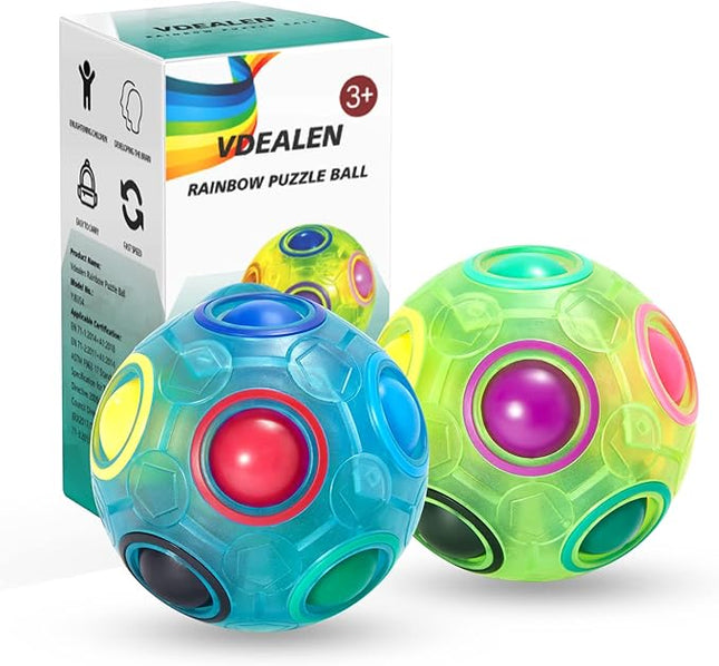 Vdealen Magic Rainbow Puzzle Ball, Fidget Ball Puzzle Brain Teaser Fidget Toy for Boys & Girls- Birthday Party Valentines Easter Christmas Stocking Stuffers for Kids Teen & Adults-2 Pack
