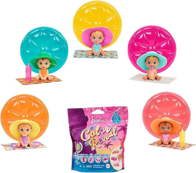 Barbie GTT12 - Color Reveal Babies Sand & Sun Series Assortment, dla wieku 3+.